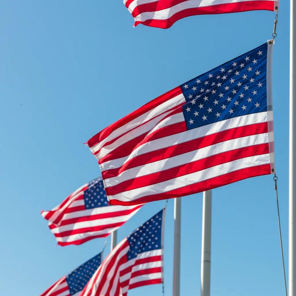 Premium American-made flags displayed proudly outdoors, symbolizing patriotism and remembrance