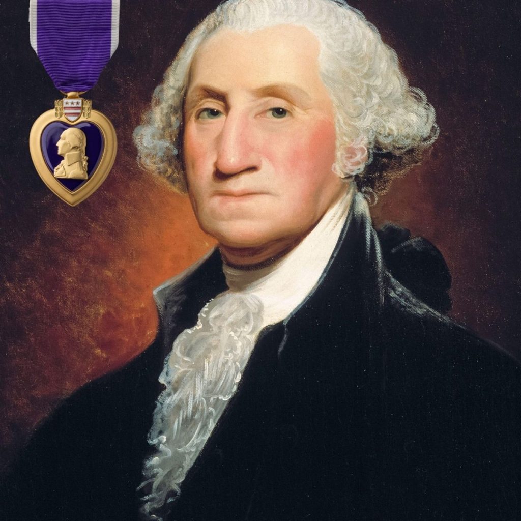 Photo of the modern Purple Heart Medal showing the detailed profile of George Washington