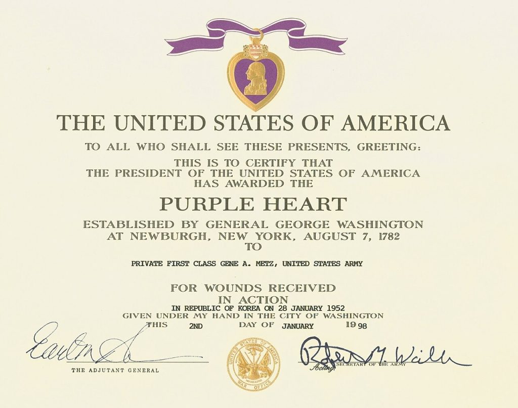 Purple Heart Certificate